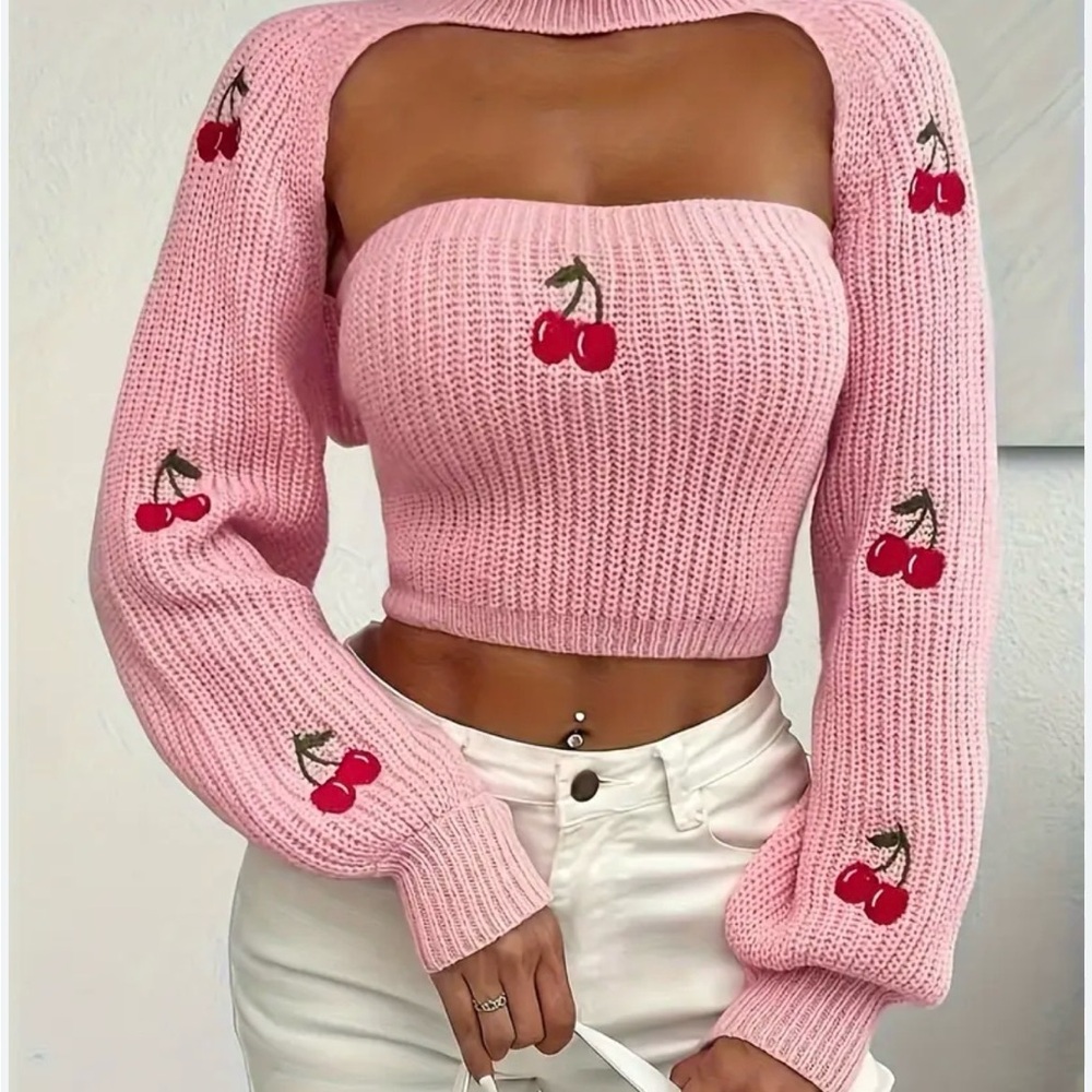 Pink Cherry Knit Sweater-Size XL